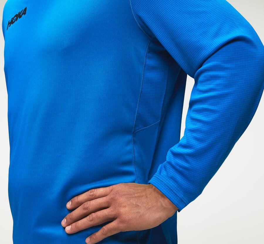 Hoka One One Performance Long Sleeve - Men Tops - Blue,Australia VDC-521764